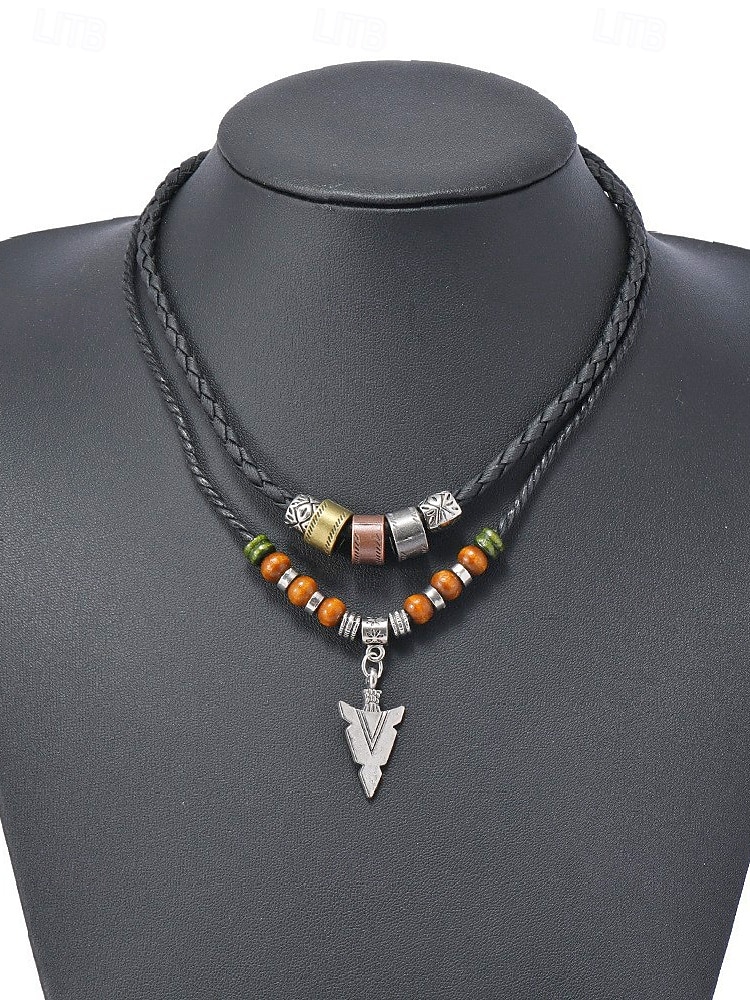Collier pendentif flèche en alliage pour homme avec perles et cordon tressé – disponible en noir et marron, bijou décontracté et résistant idéal pour les vacances à la plage, le quotidien et les de 2026 ? $9.99 –P6