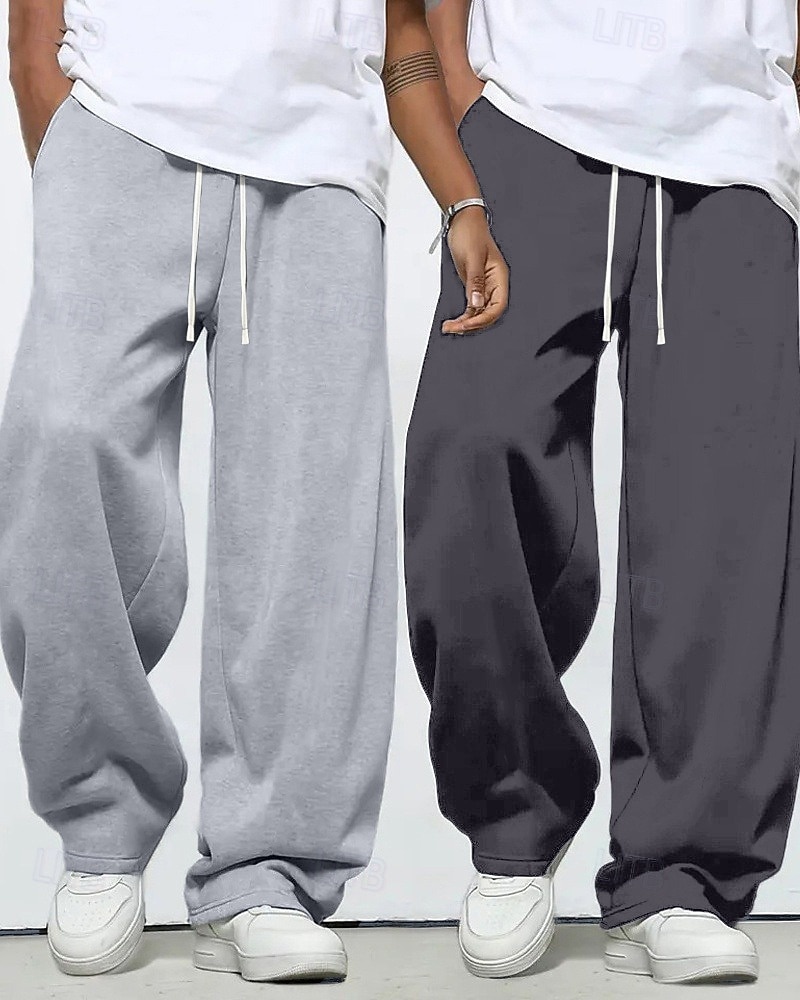 Multi-pakketten 2 stuks Voor heren zwart+donkergrijs Joggingbroeken Broek Joggingbroek met rechte pijpen Trekkoord Elastische taille Effen Vakantie Alledaagse kleding Polyester Lente 2026 - $36.99 –P3