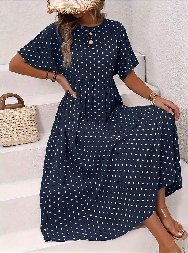 Damen Midikleid Freizeitkleid T-Shirt-Kleid A Linie Kleid Elegant Mode Modern Outdoor Urlaub Ausgehen Normale Passform Tupfen Kurzarm Rundhalsausschnitt Blau Gelb Rosa Grün Sommer Frühling 2026 - $7.99 –P1