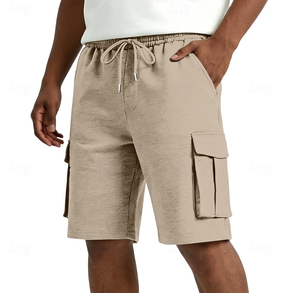 Men's Cargo Shorts Shorts Summer Shorts Casual Shorts Jacquard Pocket Elastic Waist Plain Comfort Breathable Knee Length Casual Outdoor Beach Vacation Fashion Black White Micro-elastic 2026 - $24.99 –P11
