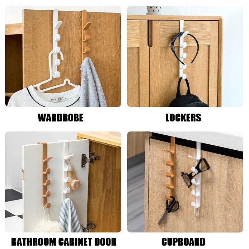 Cabideiro de porta para roupas, organizador de plástico para pendurar roupas na porta, com barra para pendurar bolsas, ideal para quarto e banheiro. &Prateleira para porta de armário de 2026 por $9.99 –P7
