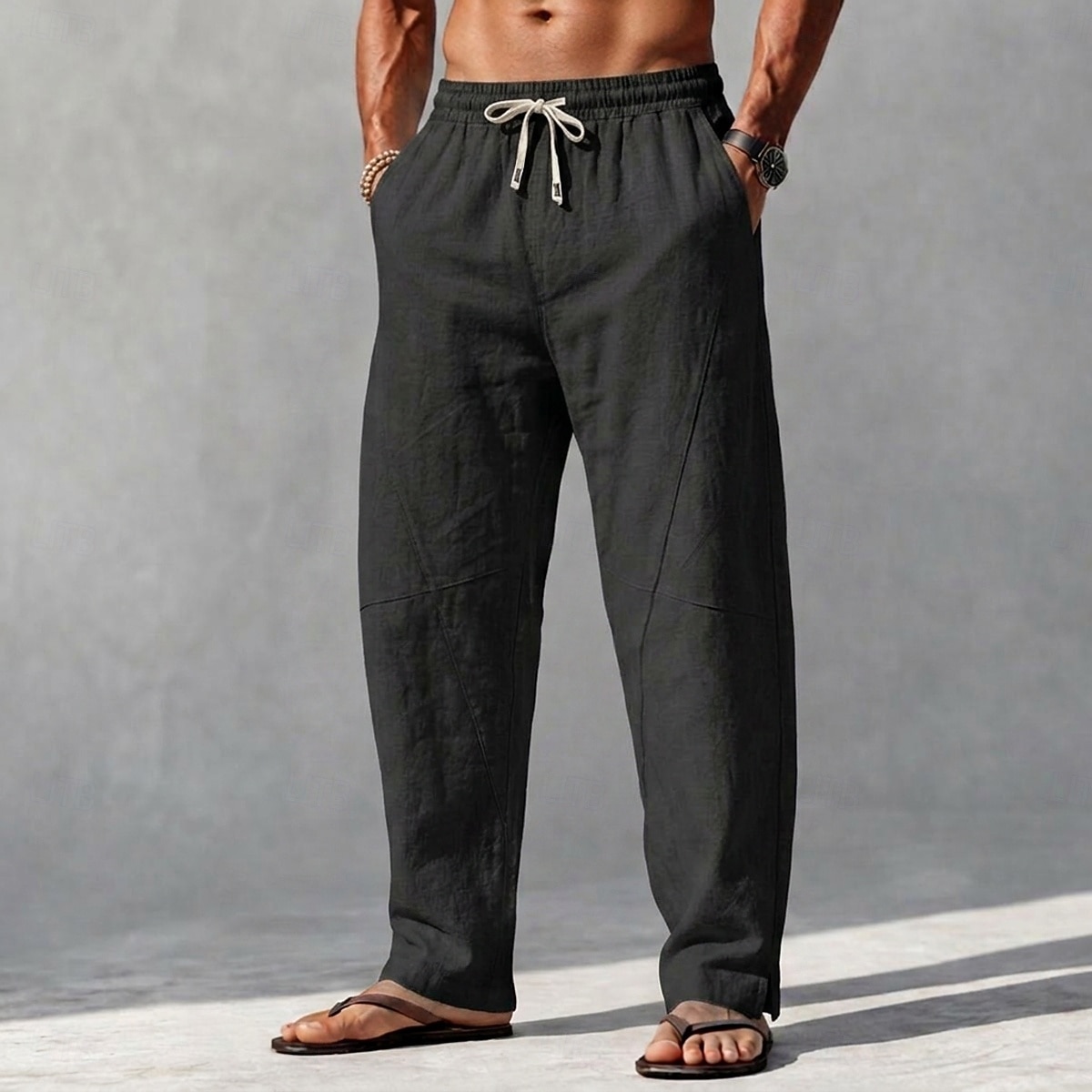 Men's Linen Pants Summer Pants Harem Pants Drawstring Elastic Waist Plain Comfort Breathable Full Length Casual Outdoor Holiday Vacation Fashion Black White Inelastic 2026 - $29.99 –P8