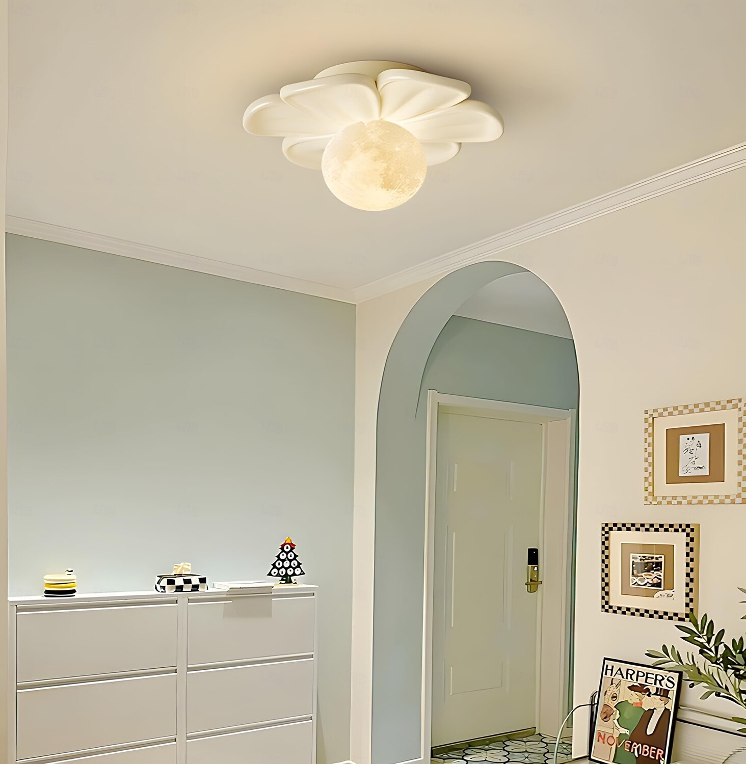 Lampă de tavan semi-încastrată, corp de iluminat modern pentru hol, cu floare verde din rășină, bec inclus, lumini 3D cu lună pentru insulă de bucătărie, dormitor, living, verandă, coridor 2026 - $90.99 –P7