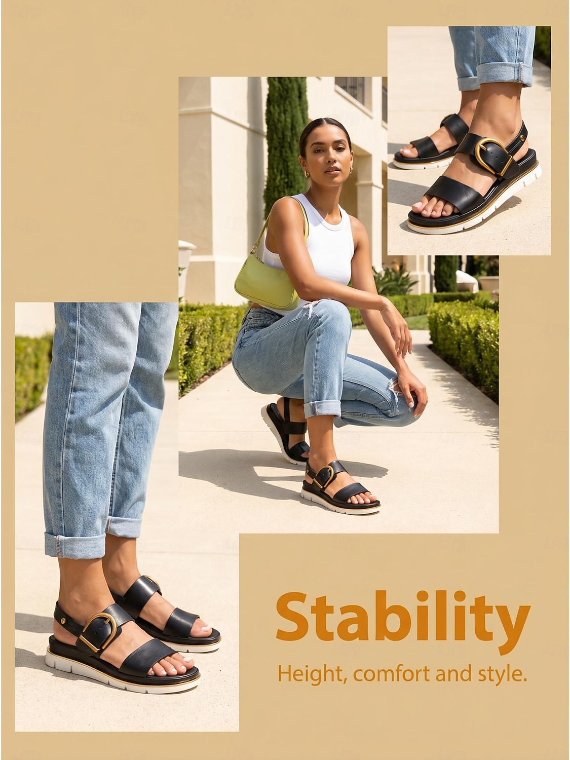 Zwarte comfortabele damessandalen met voetboogondersteuning - lichtgewicht, comfortabele sandalen met gespband en antislipzool voor de hele dag, ideaal om te wandelen en te reizen. &vrijetijdskleding 2026 - $34.99 –P1