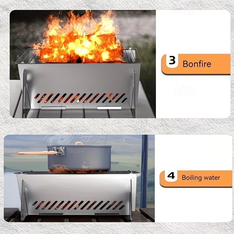 Conjunto de churrasqueira dobrável para uso externo com 2 peças, incluindo fogão a cartucho de aço inoxidável e fogão a carvão portátil, perfeito para camping, trilhas, festas no jardim, piqueniques, de 2026 por $14.99 –P10