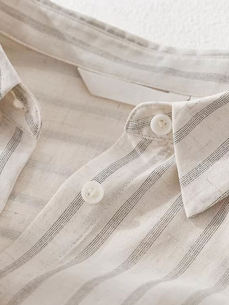 Women's Shirt Button Up Buttons Striped Fashion Casual Short Sleeve Turndown Regular Tops Casual Apricot Summer Spring 2026 - $31.99 –P4