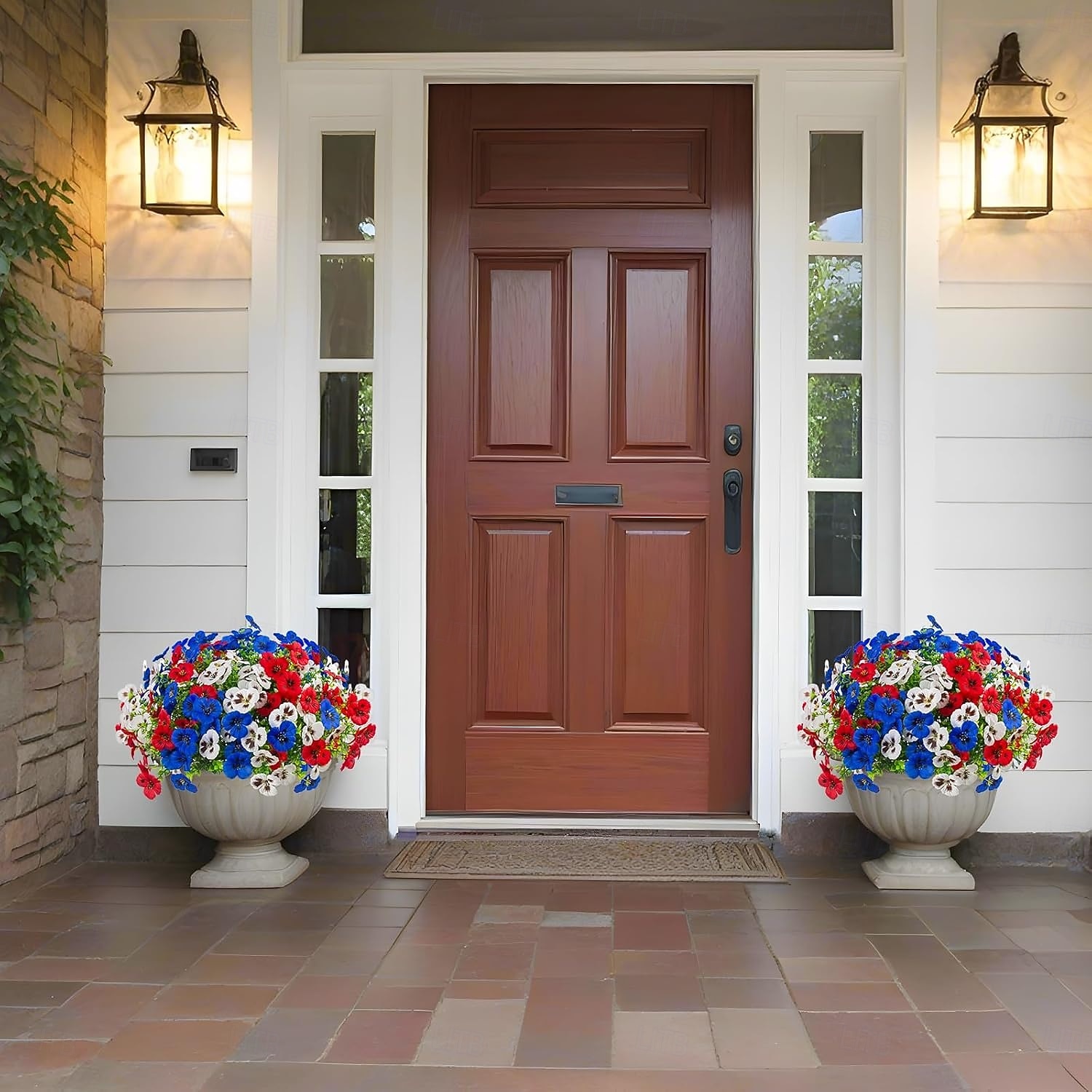 18 Pcs Artificial Fake Pansy Flowers for Outdoor, UV Resistant Faux Silk Pansies Patriotic Flowers for Outside for Planter Front Door Porch Patio Window 4th of July Home Decor (Red, White, Blue) 2026 - $33.99 –P2