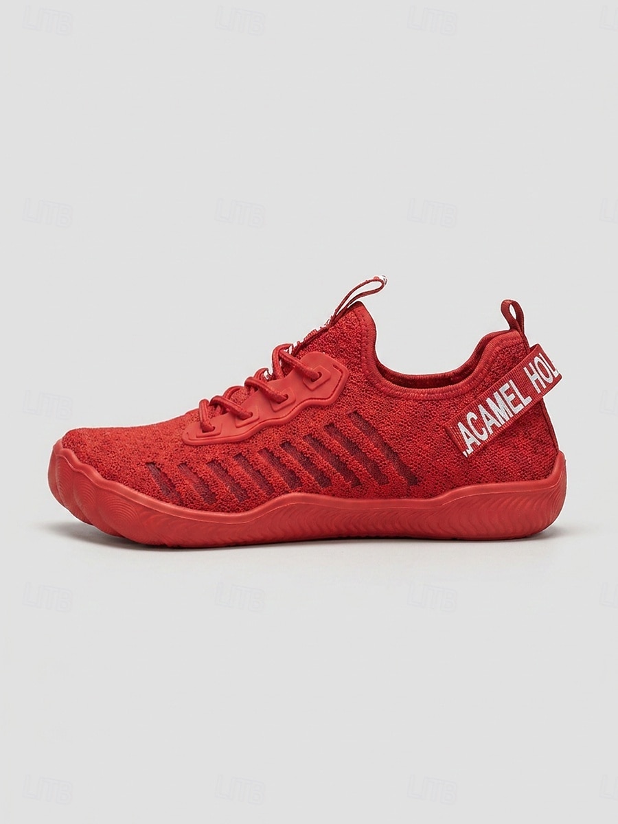 Women's Red Mesh Sneakers with Lace-U Accents - Casual Wide-fit Footwear, Breathable and Lightweight Barefoot Shoes for All-day Comfort, Walking & Travel 2026 - $24.99 –P5