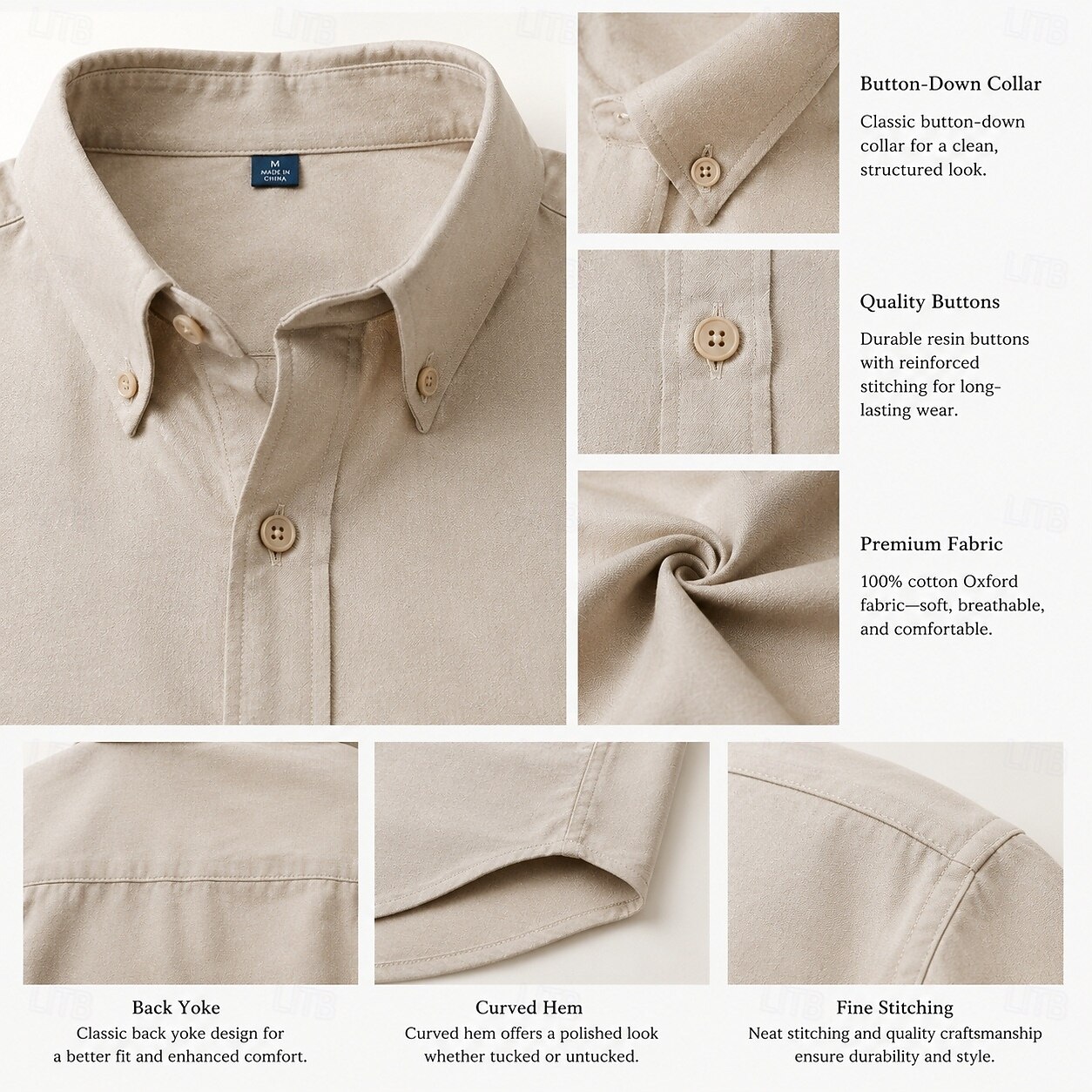 camicia da uomo in tessuto Oxford, camicia elegante color kaki del 2026 a $36.99 –P3