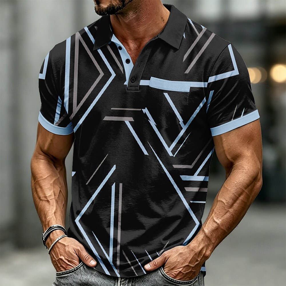 Men's Geometic Polo Shirts Short Sleeve Polo Shirts Collared Shirts Casual Outdoor Athleisure Daily Wear 3D Print Buttons Breathable Mesh Spring & Summer Blue Purple Brown 2026 - $24.99 –P1
