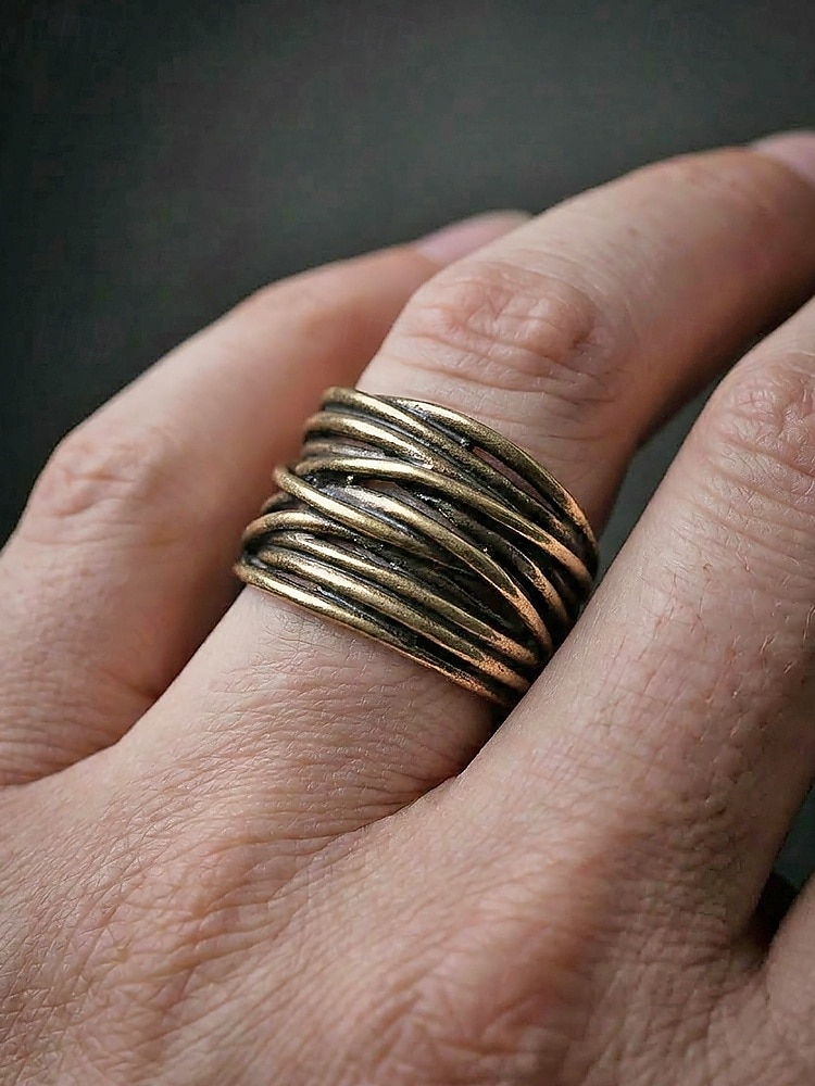 Herenring in bohemian vintage stijl, open koperen ring, verstelbaar, handgemaakt, perfect voor een strandvakantie. &casual accessoire voor dagelijks gebruik 2026 - $7.99 –P2