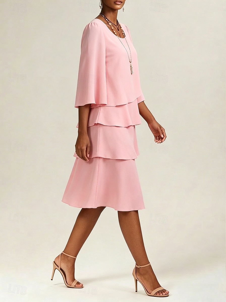 Women's Midi Dress Chiffon Dress Cocktail Dress Wedding Guest Dress Elegant Fashion Modern Daily Outdoor Vacation Regular Fit Plain Long Sleeve Crew Neck Black Pink Navy Blue Apricot Summer Spring 2026 - $28.99 –P3