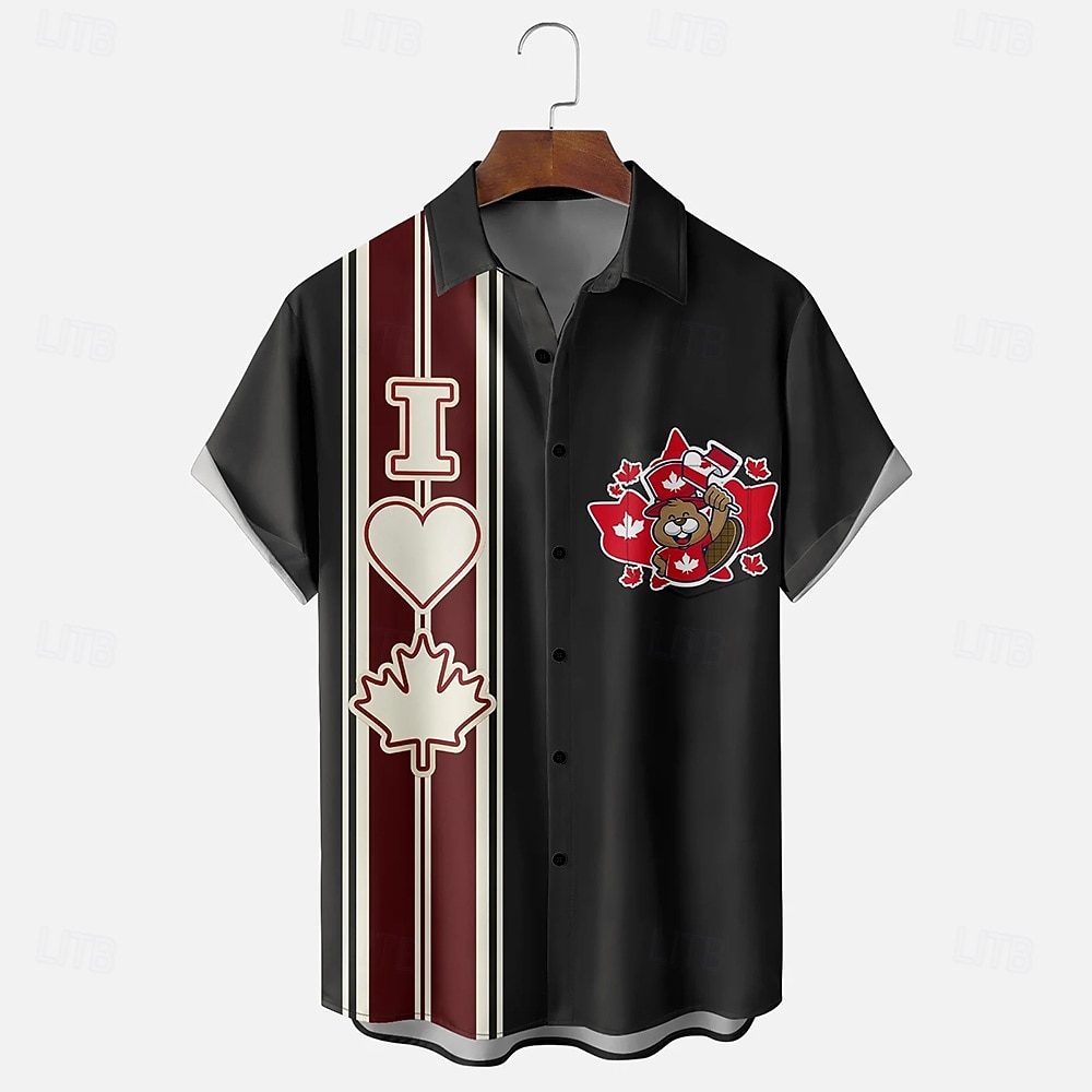 Canada Day Men's Maple Leaf Beaver National Flag Shirt Summer Shirt Button Up Shirt Short Sleeve Patriotic Outdoor Holiday Summer Spring Turndown 3D Print Collared Shirts Front One Pocket Black Pink 2026 - $25.99 –P1