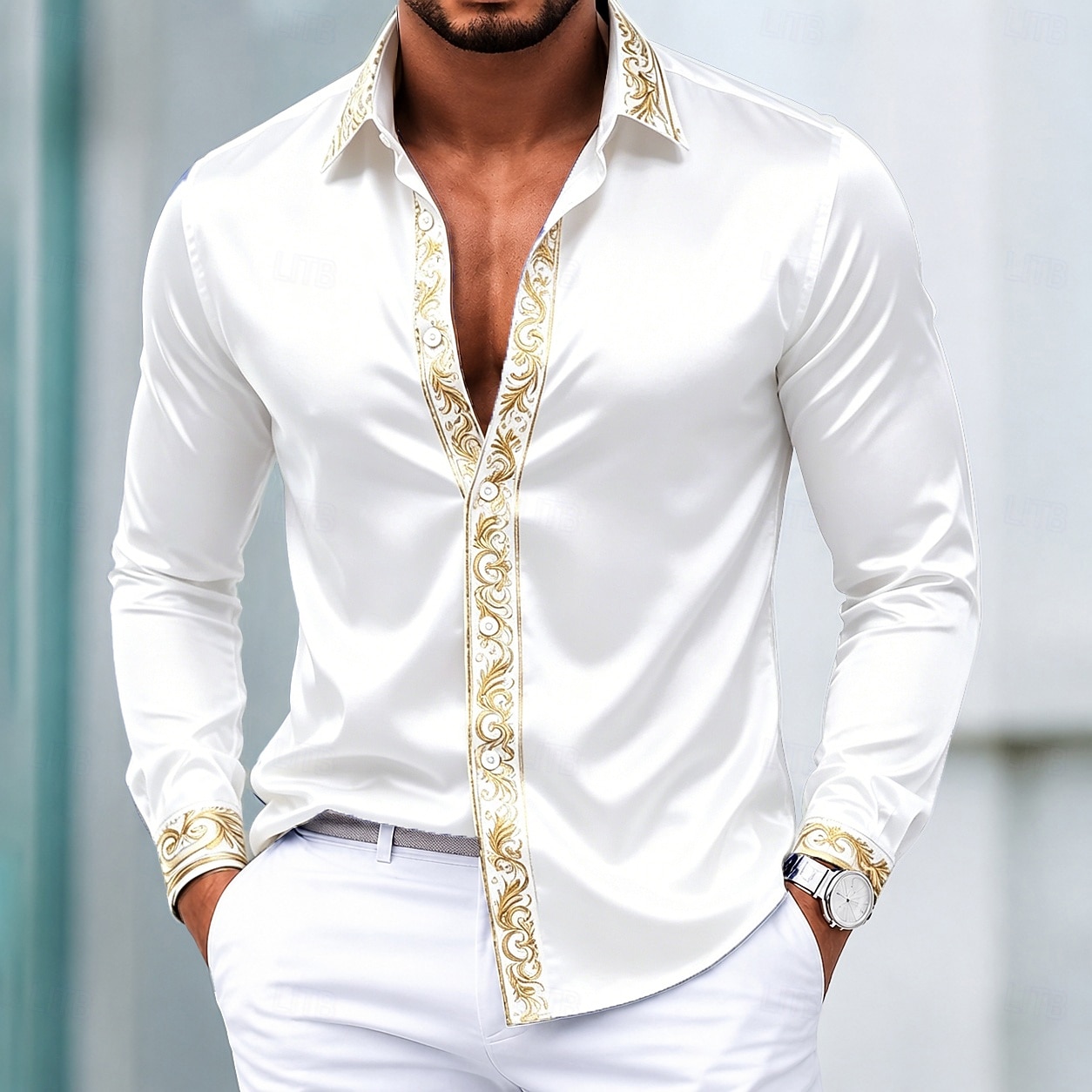 Homme Chemise Chemise en satin Chemise habillée Chemise Boutonnée Chemise de Bal Mariage Formel Noir Blanche Rouge Bleu manche longue Col Rabattu Toutes saisons Vêtement Tenue Patchwork de 2026 ? $26.99 –P4