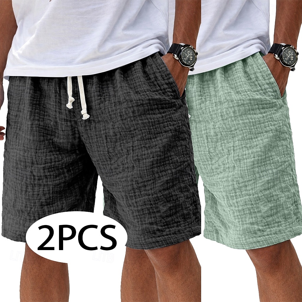 Per uomo Shorts Shorts di Lino Pantaloncini Estivi Shorts da Spiaggia Pantaloncini casual Coulisse Elastico in vita Tinta unica Testurizzato Leggero Traspirante Lunghezza al ginocchio Quotidiano del 2026 a $35.99 –P8