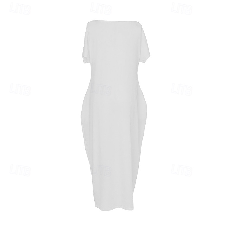 Women's Maxi Dress Casual Dress Elegant Fashion Beach Vacation Sun protection Loose Fit Plain Short Sleeve Boat Neck Yellow Purple Light Grey Summer 2026 - $19.99 –P4