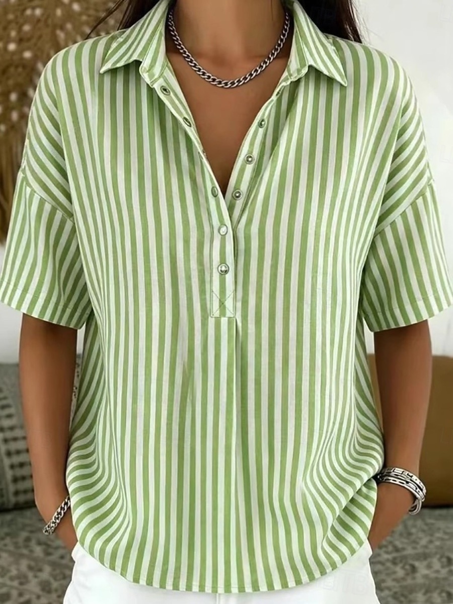 Mujer Camisa A Rayas Vacaciones Moda Diario Sin Mangas Cuello Vuelto Tops regulares Casual Diario Amarillo Verde Claro Rosa Rojo Marrón Verano Primavera 2026 - $28.99 –P4
