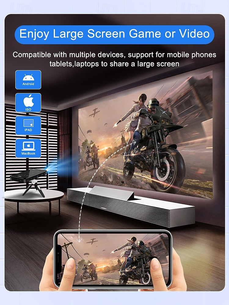 Умный мини-проектор DLP с Wi-Fi 5G и Bluetooth, портативный карманный проектор с поддержкой декодирования 4K, коррекцией трапецеидальных искажений, ручной фокусировкой, сенсорным управлением, проектор 2026 - MXN $7729.38 –P9