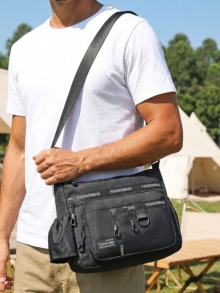 Bolsa transversal masculina em nylon, bolsa de ombro com vários bolsos e porta-garrafa, mochila casual para atividades ao ar livre. &uso diário de 2026 por $18.99 –P2