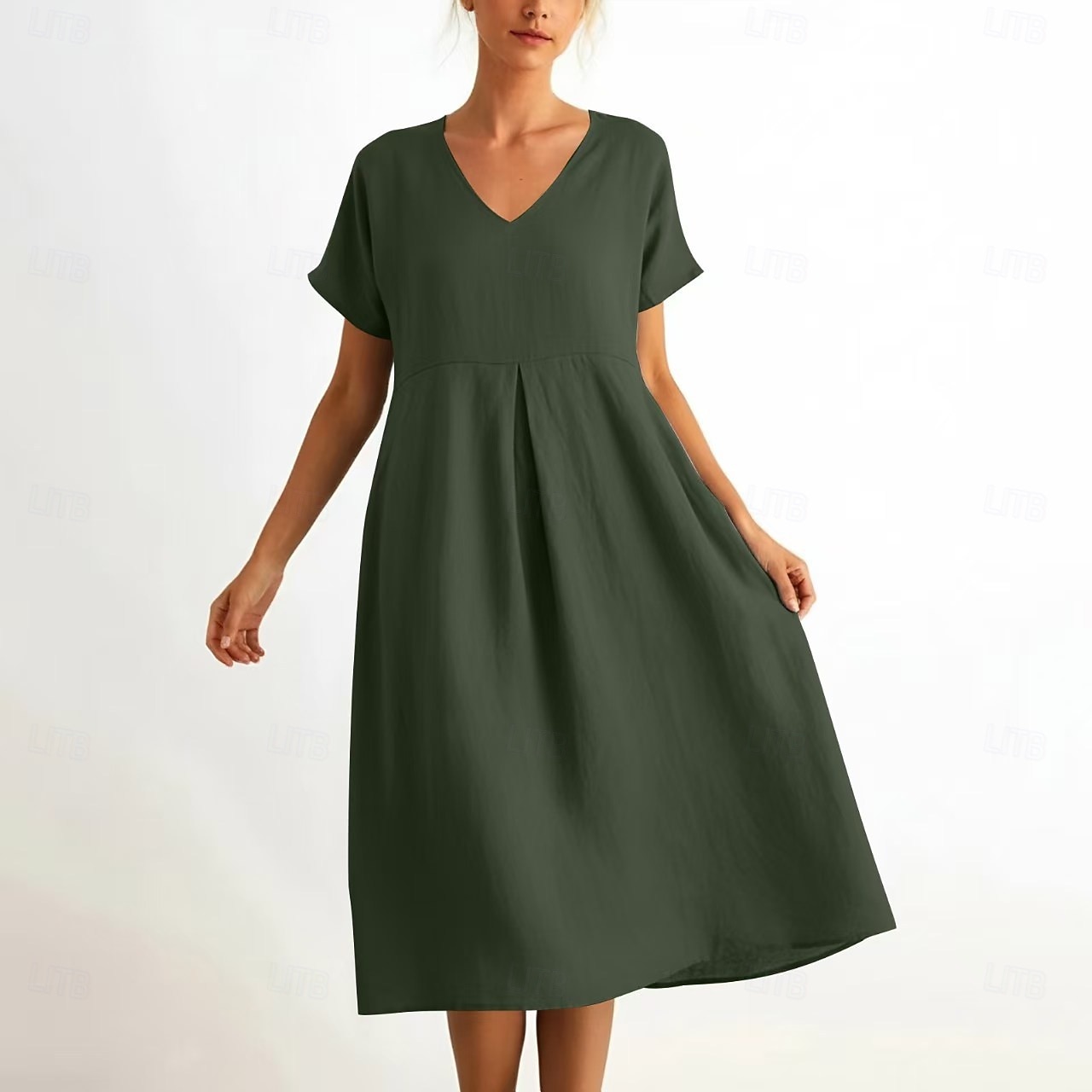 Mujer Vestido hasta la Rodilla Vestido de verano Vestido informal Vacaciones Casual Boho Playa Fiesta Cita Holgado Plano Manga Corta Escote en Pico Azul Piscina Negro Rosa Verde Trébol Verano 2026 - $33.99 –P6