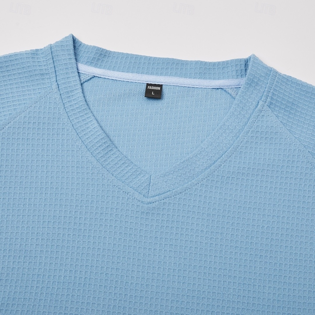 Men's Waffle T-shirt T Shirt Tee Top Short Sleeve V Neck Summer Spring All Seasons Solid Color Streetwear Stylish Casual Tassel Fringe Patchwork Casual Daily Outdoor Light Blue Light Green Top Tee 2026 - $47.99 –P7