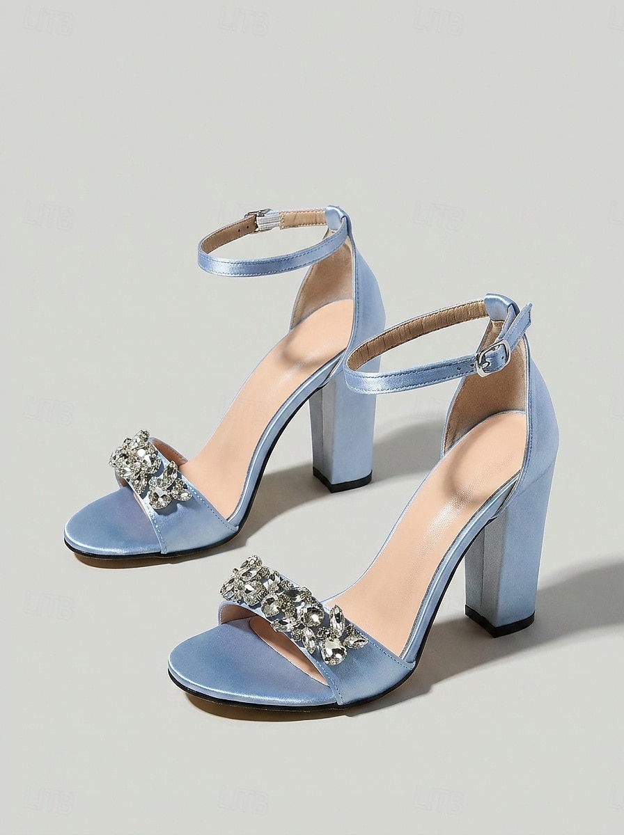 Sandali da donna azzurri con tacco alto - eleganti scarpe da invitata a matrimoni con decorazioni di strass per cerimonie in città del 2026 a $46.99 –P4