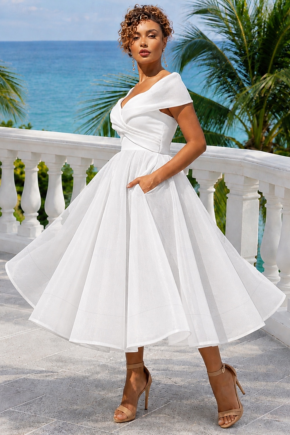 Corte A Vestido Midi Vestidos de coctel Vestidos de fiesta Vintage 1950s Sin Mangas Hombros Caídos Invitado a la boda Tul con Plisado 2026 - $149.99 –P15