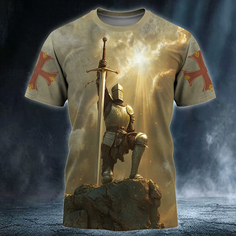 Męskie Templariusze Křížky Podkoszulek Krótki rękaw Podkoszulek Druk 3D Półgolf Koszula Religijne Ulica Ciemna impreza Żółty Khaki Na każdy sezon Odzież S M L XL XXL XXXL 2026 - $18.99 –P1