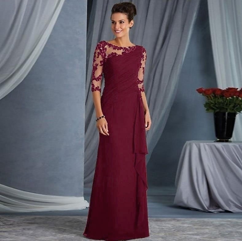Sheath Column Floor Length Wedding Guest Dress Formal Dresses Evening Gown Mother of the Bride Dress Half Sleeve Jewel Neck Elegant Mother Formal Evening Lace with Appliques 2026 - $172.99 –P12