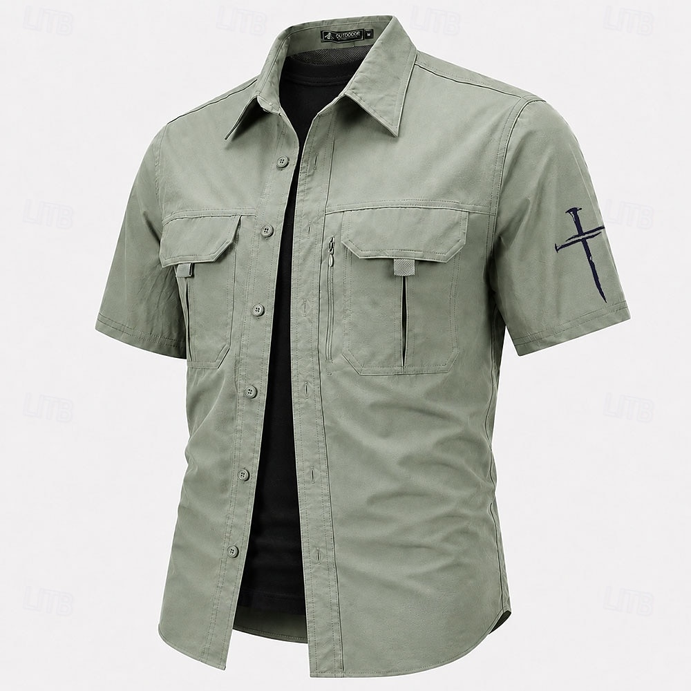 Men's Cross Fishing Shirts Cargo Shirt Utility Shirt Short Sleeve Sports & Outdoors Tactical Outdoor Streetwear Spring & Summer Shirt Collar Quick Dry Mesh Black Light Green Army Green Navy Blue Brown 2026 - $27.99 –P2