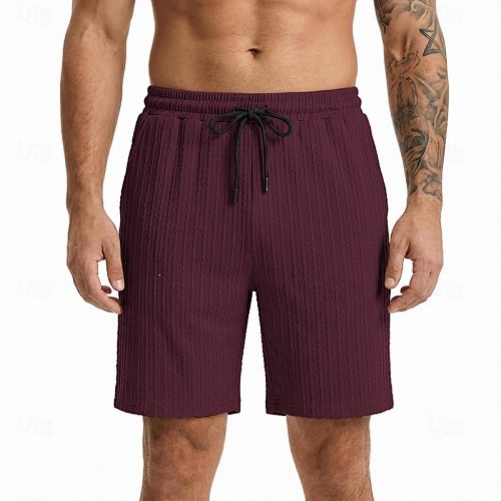 Men's Shorts Summer Shorts Beach Shorts Casual Shorts Jacquard Pocket Elastic Waist Plain Comfort Breathable Knee Length Outdoor Beach Vacation Vacation Fashion Khaki Black Micro-elastic 2026 - $21.99 –P14