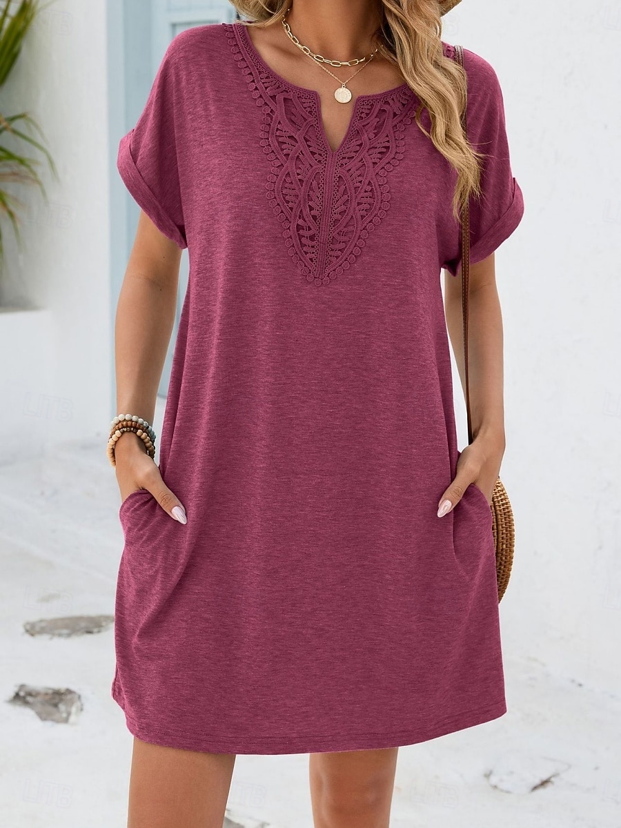 Women's Mini Dress Shift Dress Summer Dress Casual Daily Loose Fit Plain Short Sleeve V Neck Blue Navy Black Wine Summer 2026 - $27.99 –P7