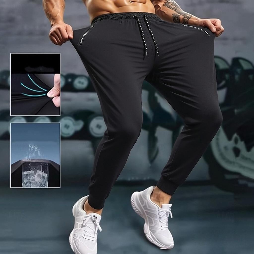 Pánské Běžci Kalhoty Kalhoty pro volný čas Outdoorové kalhoty Šňůrky Kapsy Elastický pas Pevná barva Rychleschnoucí Lehká váha Délka kolen Denní Venkovní Dovolená prázdniny stylové Khaki Černá Lehce 2026 - $21.99 –P1