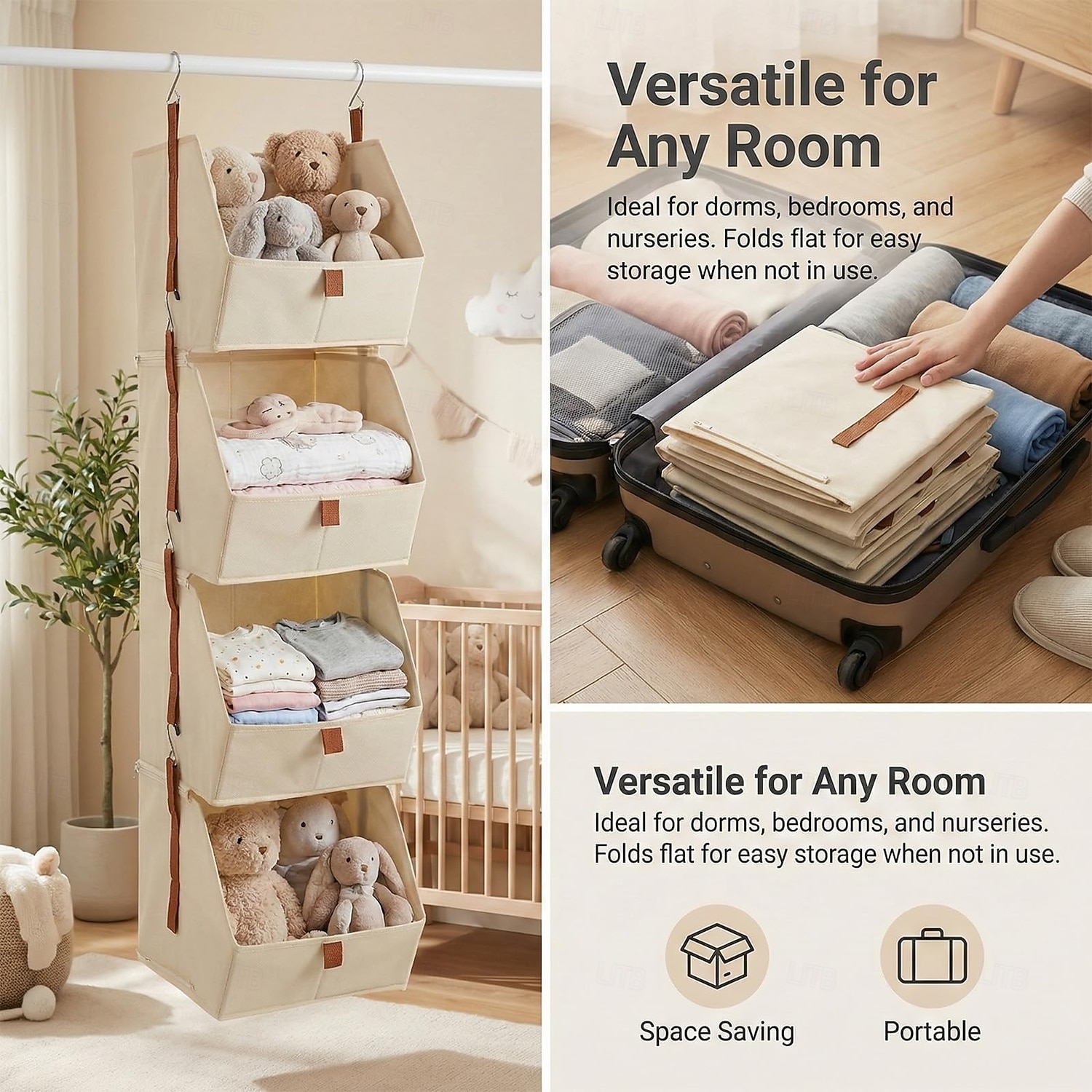 Organizzatore per armadio sospeso - 4 ripiani pieghevoli con ganci e cerniera, organizer per vestiti in tessuto, cestino salvaspazio per camper, camera da letto, lavanderia. Visita il negozio dimj. del 2026 a $32.99 –P7