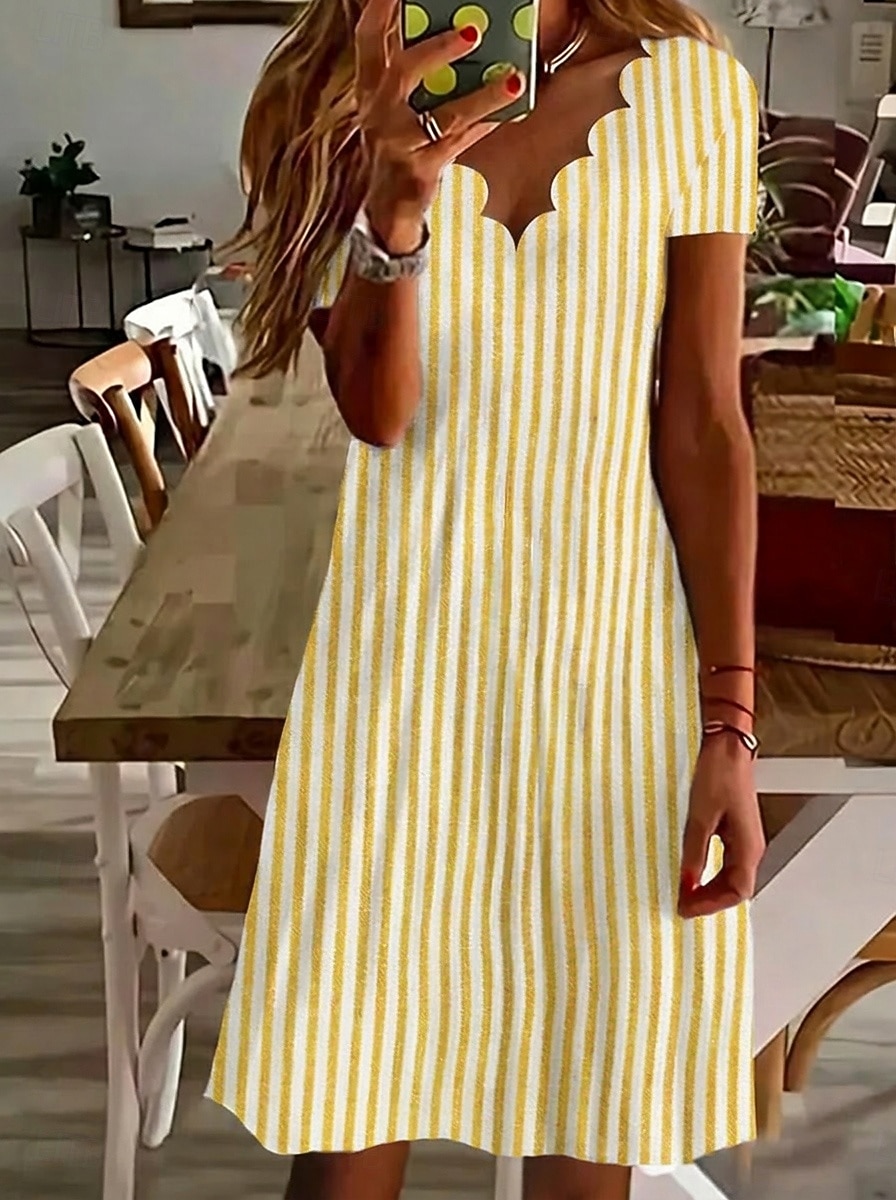 Per donna Abito al ginocchio Vestito Casual Abito a righe Abito a trapezio Elegante Moda Moderno Quotidiano Vacanza Vestibilità regolare A righe Manica Corta Scollo a V Blu Giallo Rosso Verde Estate del 2026 a $26.99 –P5