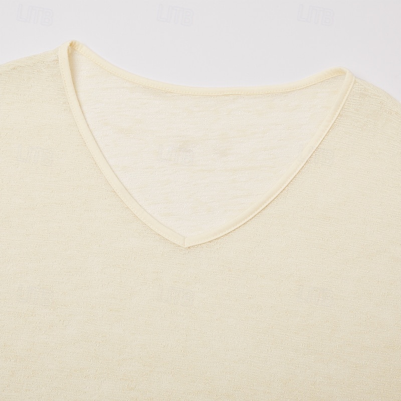 Herr T-shirt Stickad T-shirt T-tröja Kortärmad V-hals Sommar Ensfärgat Mode Lättvikt Grundläggande Nät Stickat Ledigt Semester Gata Svart Purpur Grön Topp t-shirt för män 2026 - $18.99 –P3