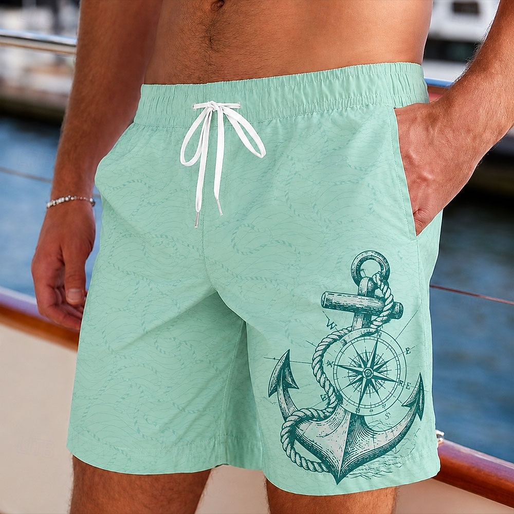 Men's Anchor Swim Trunks Bathing Suits Swim Shorts Board Shorts Mid Waist Vintage Daily Beach Vacation Wear Side Pockets Mesh Lining Elastic Drawstring Waist Designer Clothing Apparel 2026 - $20.99 –P1