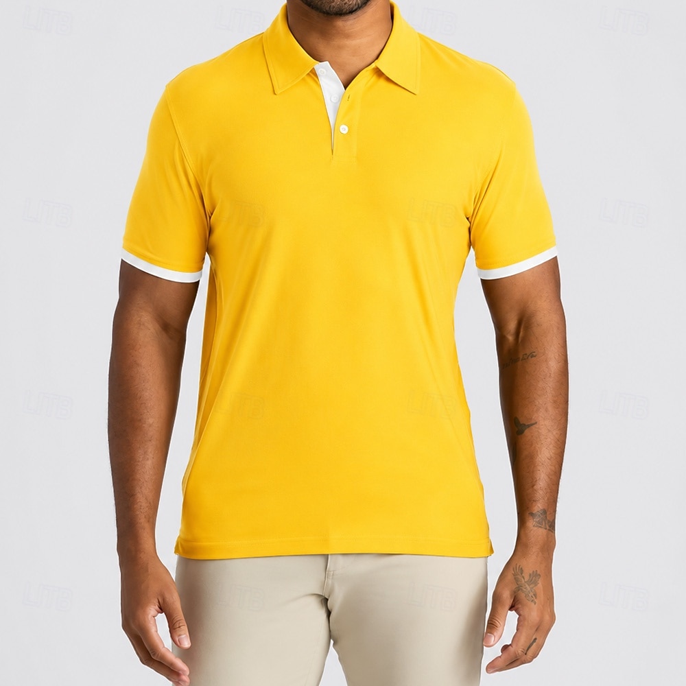 Men's Polo Shirts Casual Work Lapel Short Sleeve Basic Modern Plain Buttons Plain Spring & Summer Yellow Polo Shirts 2026 - $33.99 –P1