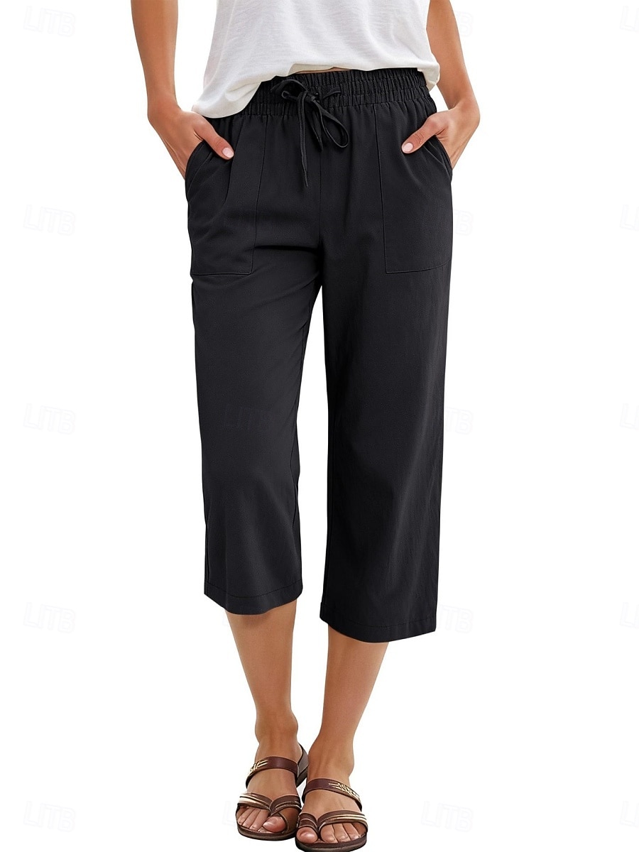 Femmes Coton Pantalon capri Pantalons à jambes droites Mode Streetwear Occasionnel Longueur mollet Taille haute Uni Avec Poches Ceinture Élastique Confortable Doux Élastique Extérieur Vacances Rue de 2026 ? $24.99 –P12