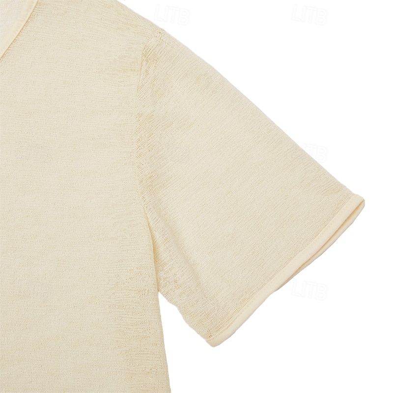 Herr T-shirt Stickad T-shirt T-tröja Kortärmad V-hals Sommar Ensfärgat Mode Lättvikt Grundläggande Nät Stickat Ledigt Semester Gata Svart Purpur Grön Topp t-shirt för män 2026 - $18.99 –P4