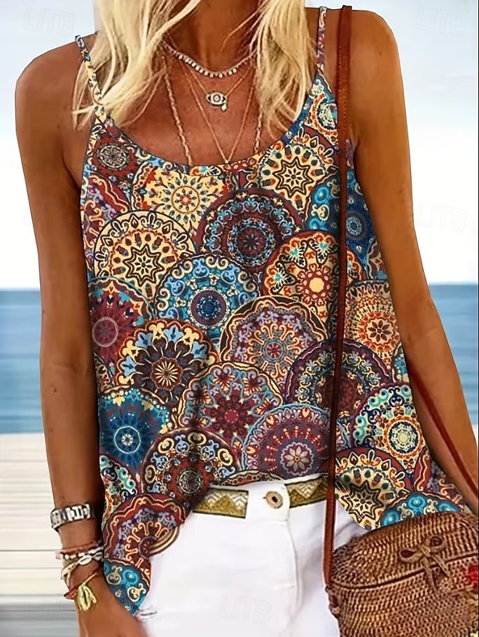 Damen Hemd Bluse Druck Grafik Geometrisch Paisley-Muster Bohemien Vintage Tropisch Ärmellos Träger Normale Oberteile Lässig Täglich Khaki Rote Dunkelgrün Purpur Braun Sommer Frühling 2026 - $21.99 –P7