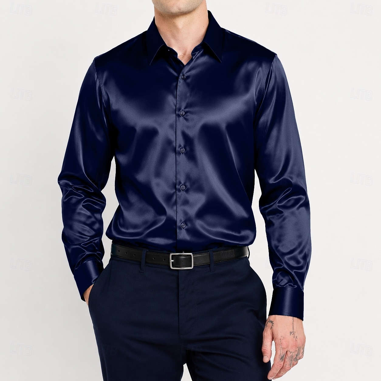 Men's Shirt Satin Shirt Dress Shirt Button Up Shirt Prom Shirt Gradient Wedding Formal Blue Silver Black Yellow Long Sleeve Turndown Spring All Seasons Clothing Apparel Plain 2026 - $24.99 –P5