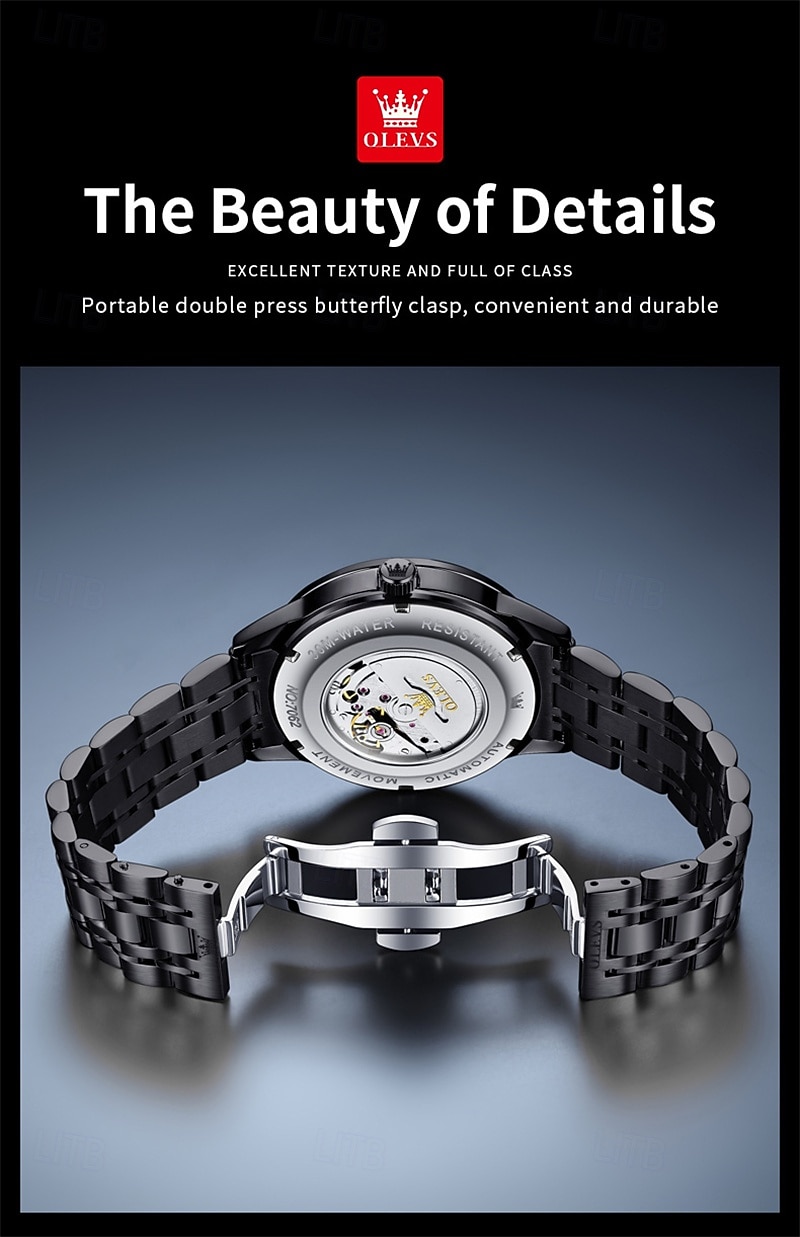 OLEVS Men's Automatic Mechanical Watch, Luxury Stainless Steel Business Dress Watch for Men, Self Winding Wristwatch with Day Date, Waterproof Luminous Diamond Roman Numerals Black Dial Gift Box 2026 - $81.99 –P5