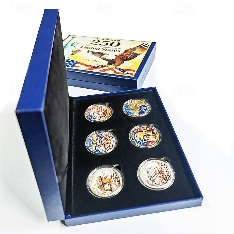 Gedenkmünzen-Set zum 250. Jahrestag der USA, 6 Münzen in Geschenkbox, patriotische Sammlermünzen für den Zeitraum 1776–2026, Souvenir zum Unabhängigkeitstag, historische amerikanische Münzen, 2026 - $39.99 –P6