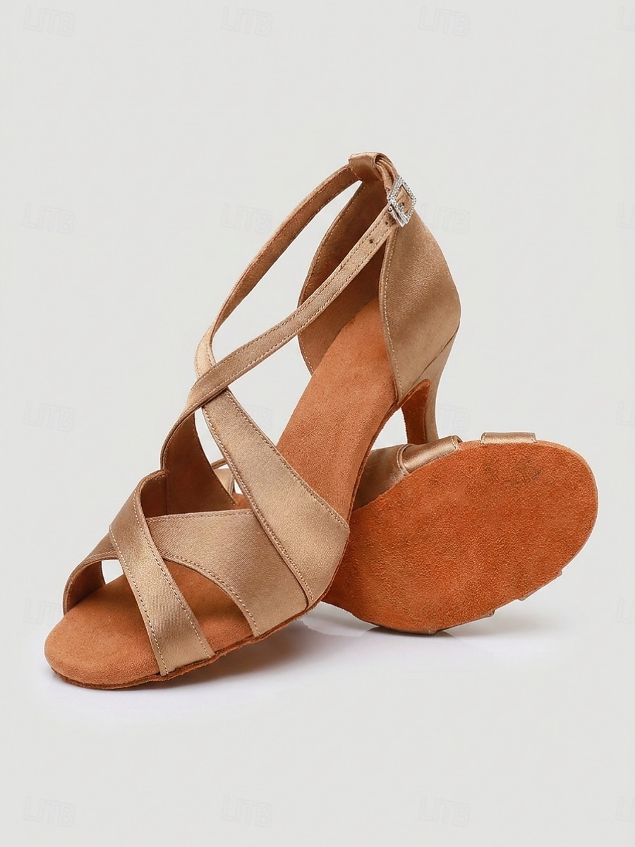 Scarpe da ballo latino-americano da donna color champagne - eleganti scarpe da salsa con cinturino incrociato &Sandali da tango con suola in finta pelle scamosciata per balli da sala, salsa, tango, del 2026 a $29.99 –P2