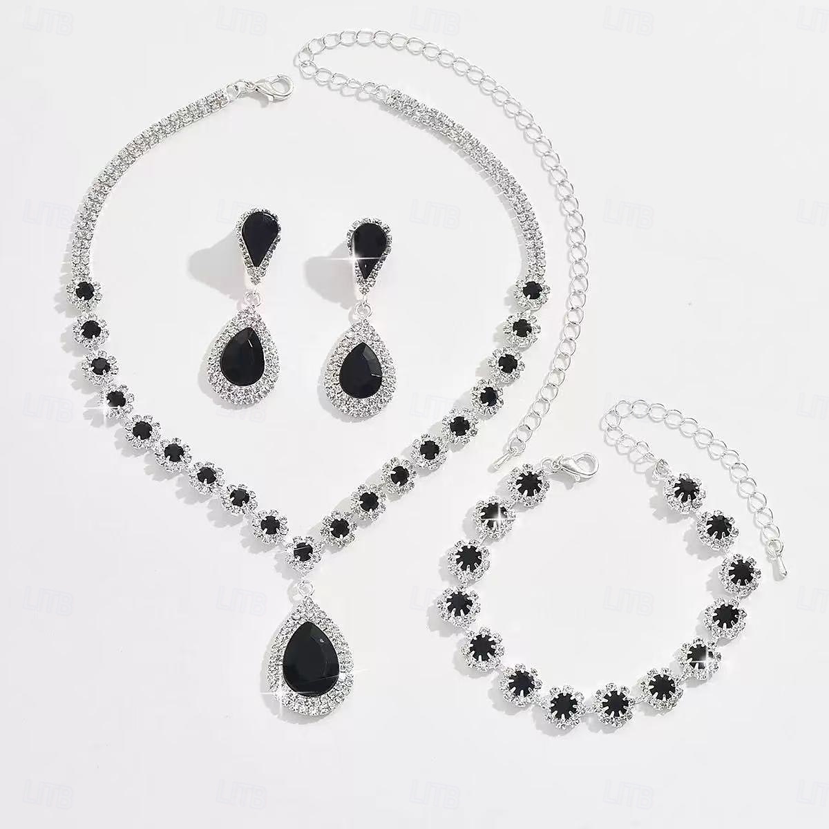 Jewelry Set Three-piece Suit Rhinestone Chrome Earrings Necklace Women's Fashion Jewelry Set For Wedding 2026 - $34.99 –P5