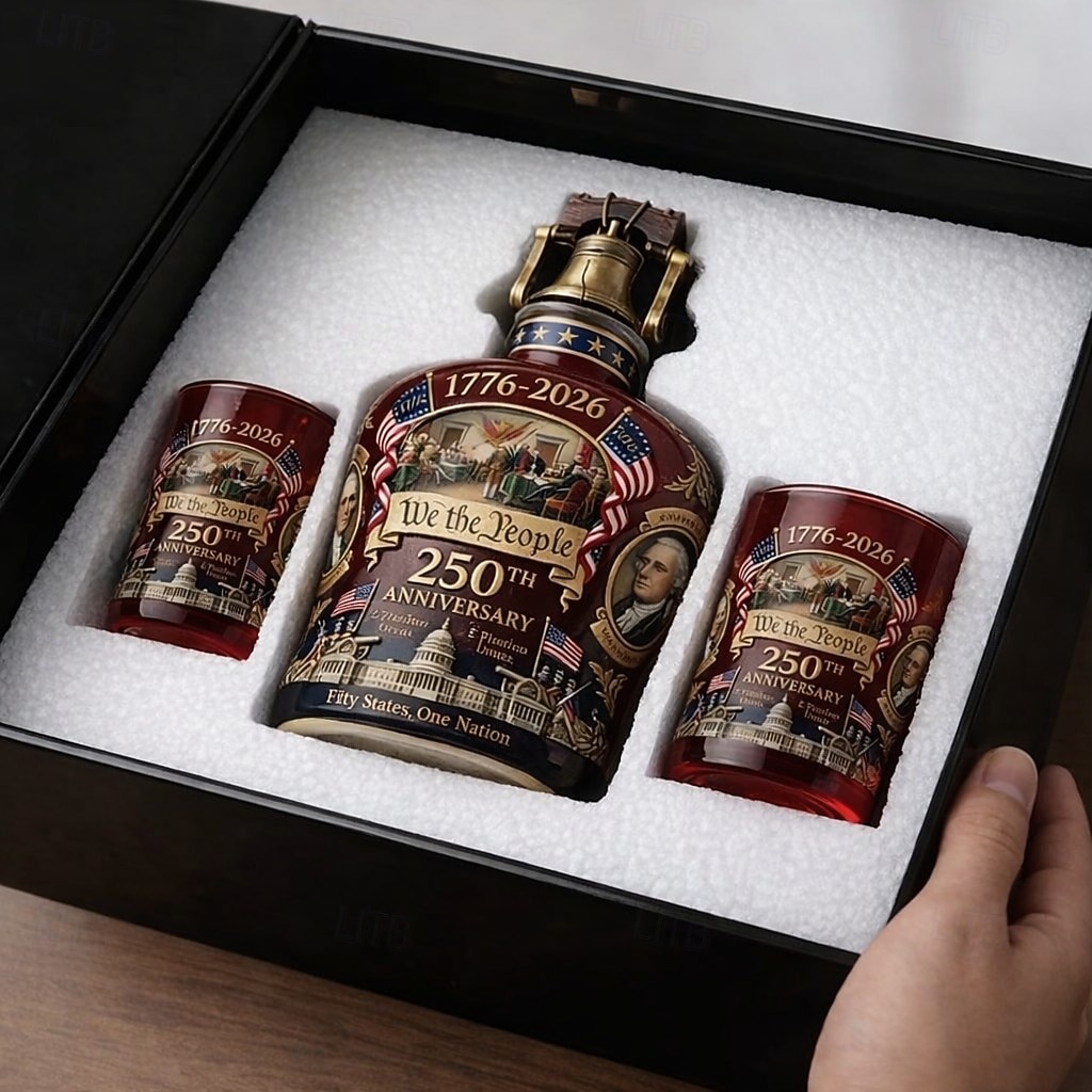 Whiskyflasche zum 250-jährigen Jubiläum der USA &Gläserset „We the People“ – patriotisches Geschenk zum Unabhängigkeitstag (1776–2026), patriotische Karaffe mit 2 Whiskygläsern, Design mit 2026 - $45.99 –P2