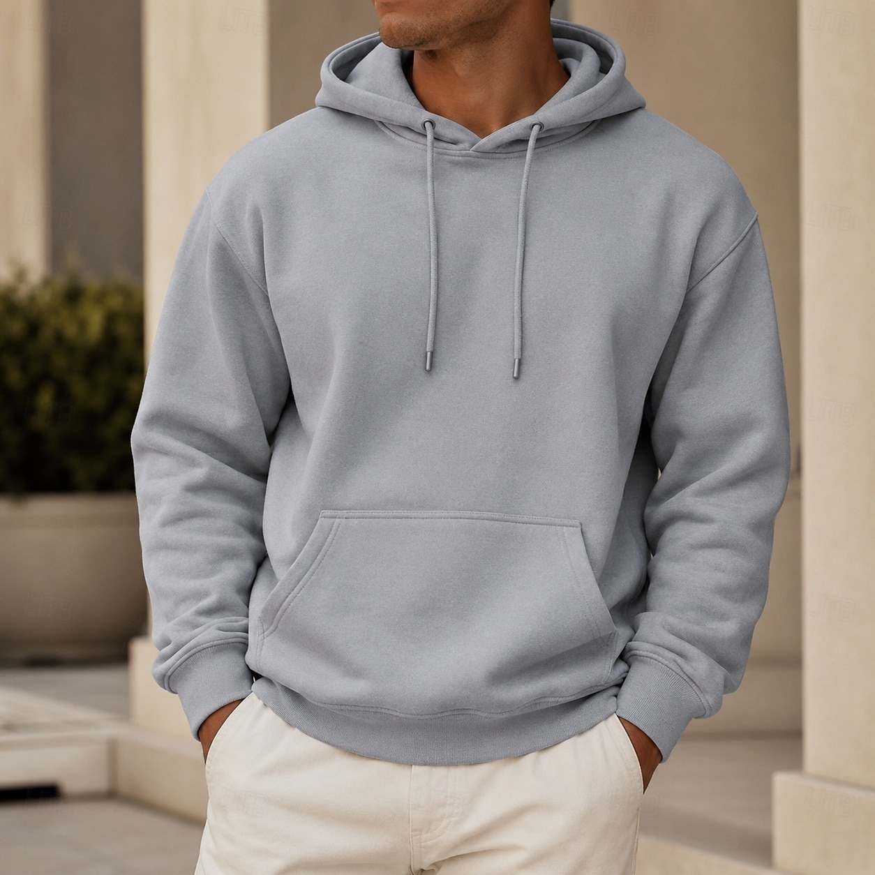 hanorac bărbătesc French Terry Basic Hoodie gri deschis negru 2026 - $30.99 –P1