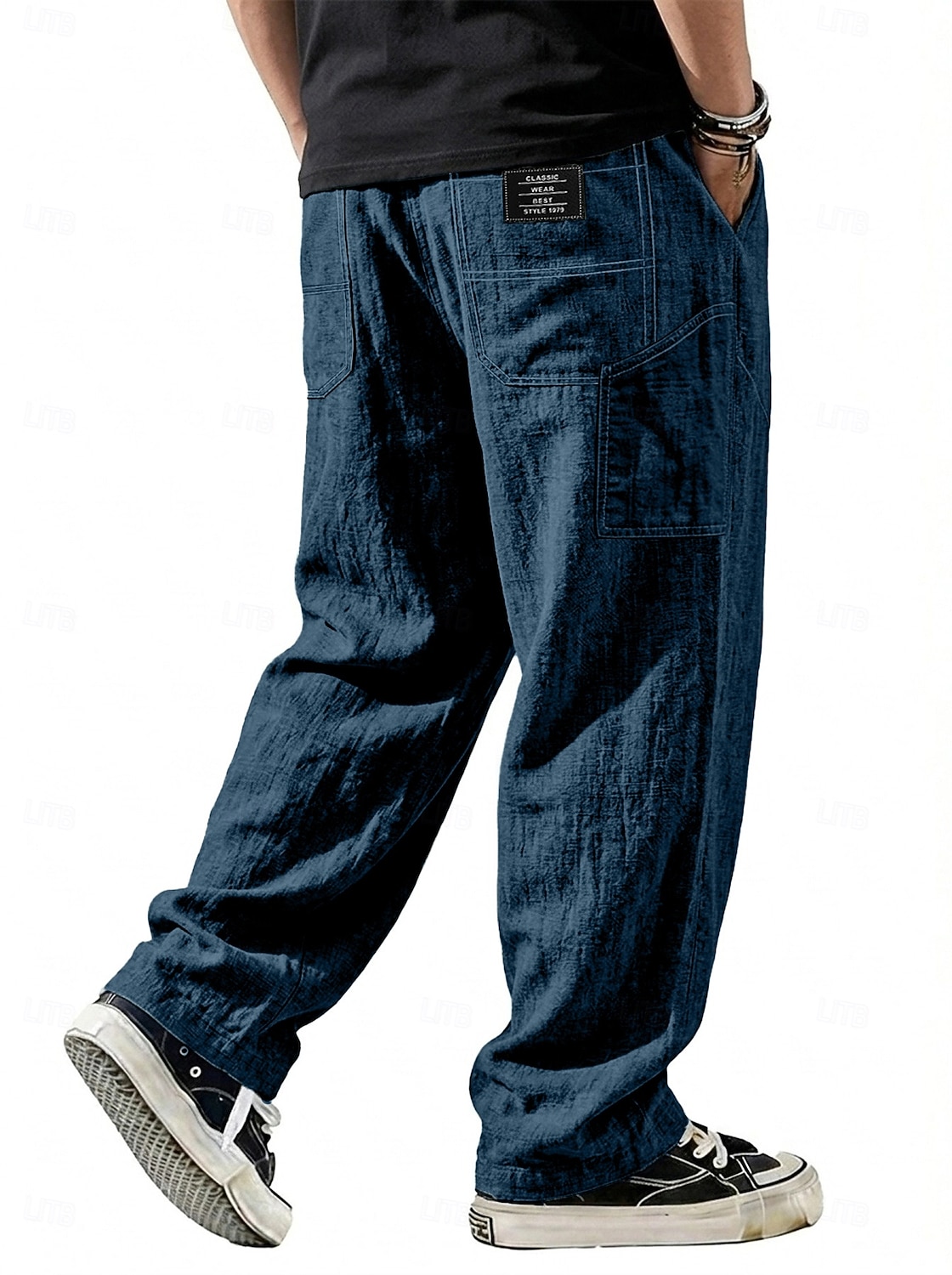 Men's Linen Pants Trousers Casual Pants Summer Pants Baggy Pants Drawstring Pocket Elastic Waist Plain Comfort Lightweight Full Length Daily Outdoor Holiday Vacation Fashion Blue Black Inelastic 2026 - $28.99 –P7