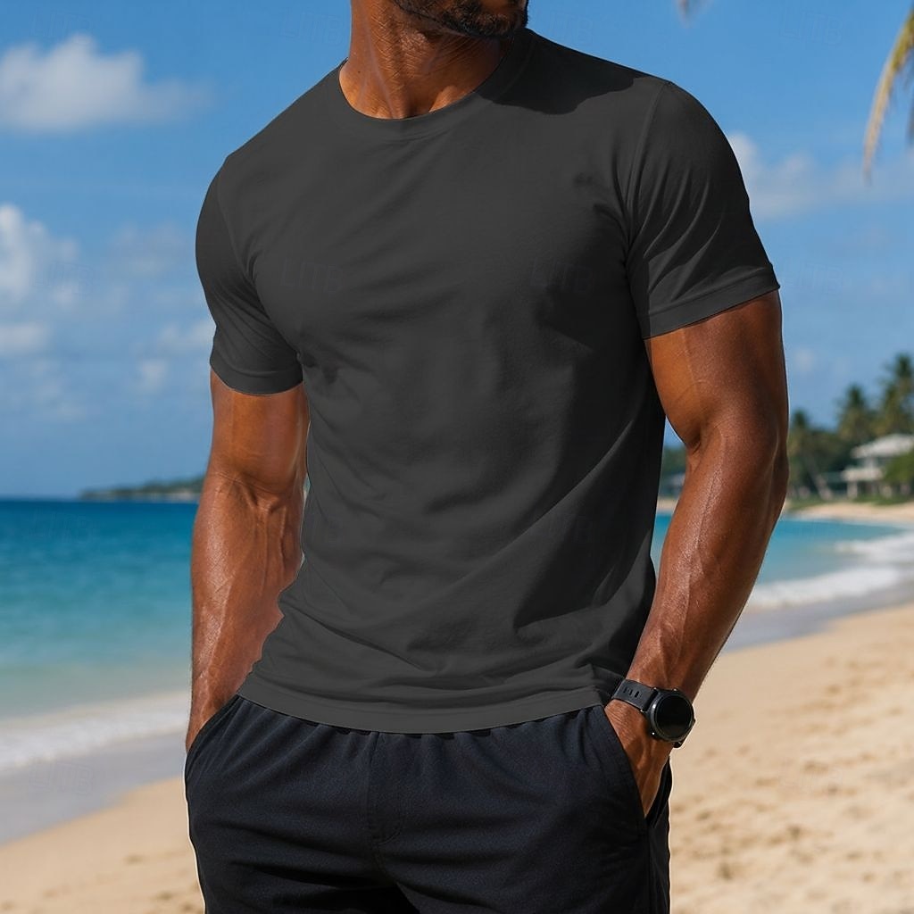 Men's T Shirt Tee Top Short Sleeve Crew Neck Summer Spring Plain Casual Athletic Quick Dry Slim Plain Casual Daily Sports Light Blue Black White Top Tee for Men 2026 - $20.99 –P7
